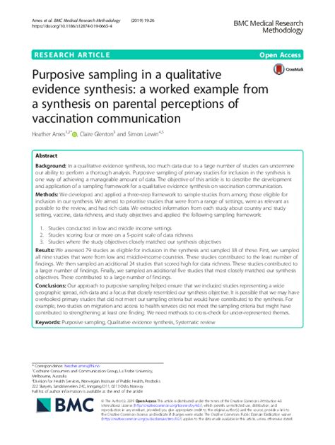 advantages of purposive sampling in qualitative research|Purposive sampling in a qualitative evidence synthesis: a worked .